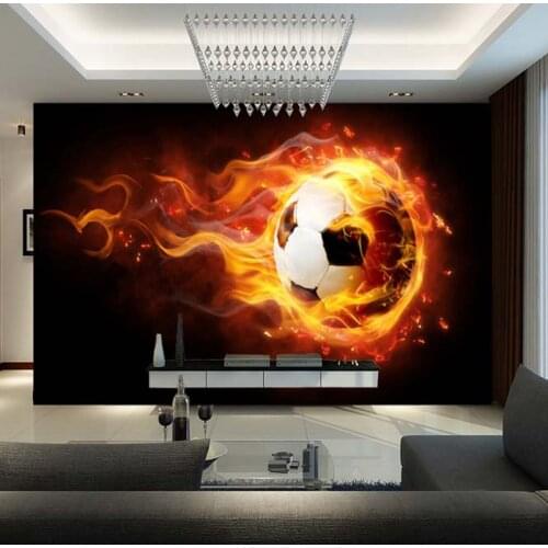 Custom Modern Fantasy 3D Wallpaper Mural Childrens Room Sofa Background Wallpaper Football On Fire Wall Mural Papel De Parede