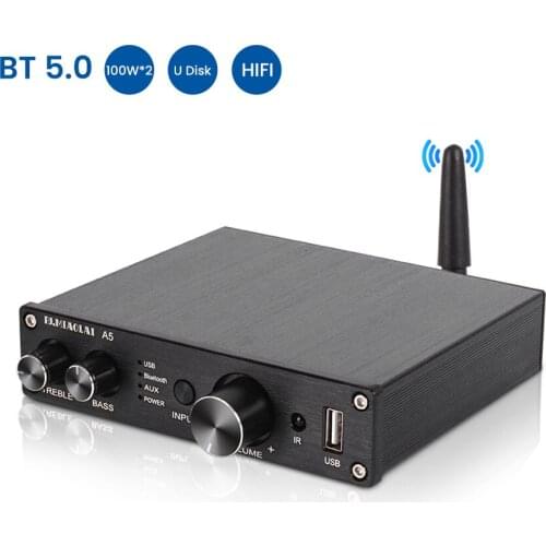 PJ.MIAOLAI A5 HIFI TPA3116 Mini High Power Amplifier BT 5.0 Fever Home Power Amplifier USB AUX Adjustable Treble And Bass 100W×2