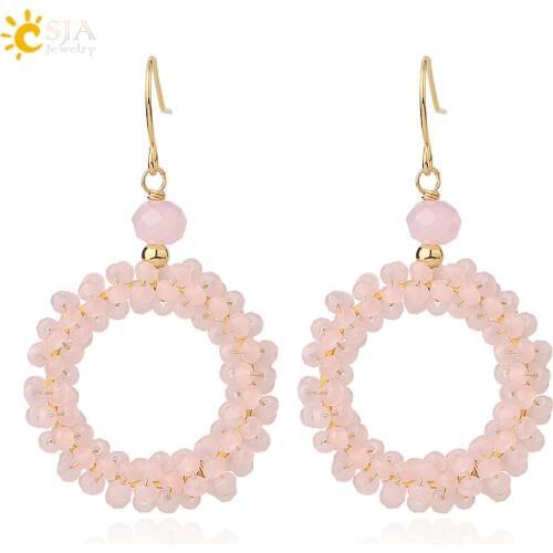 CSJA Boho Dangle Beads Round Earrings Austria Faceted Crystal Handmade Beaded Dangling Drop Earrings Trendy Hanging Jewelry S711