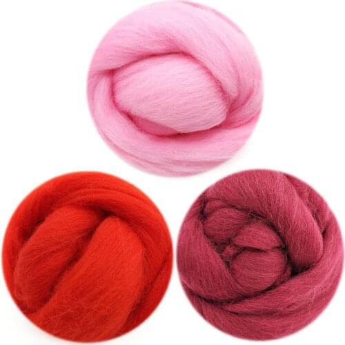 Feltsky 300g Felting Wool Set 3 Colors (70s 19um Grade) Needle Felting Diy Red Series Wool for Needle Felting Kit in Plastic Bag