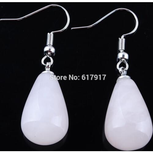 Women Drop Earrings Natural Pink Quartzs Gem Stone Teardrop Bead Reiki Healing Earrings Bohemian Jewelry TR3170
