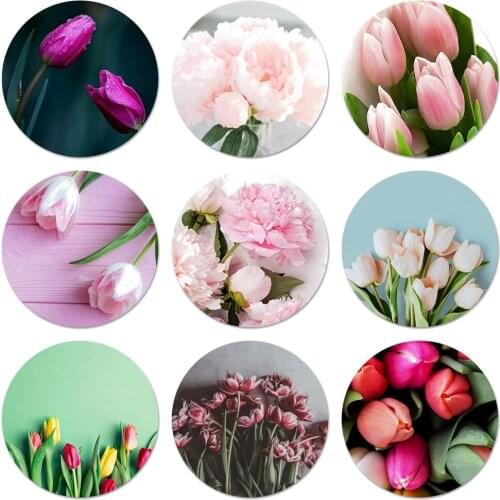 Tulip Peonies Peony Icons Pins Badge Decoration Brooches Metal Badges For Backpack Decoration 58mm