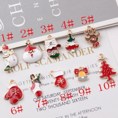 20pc Enamel Rhinestone Tree Bell Christmas Charms Pendant snowman DIY handmade materials Earrings Bracelet Jewelry accessories