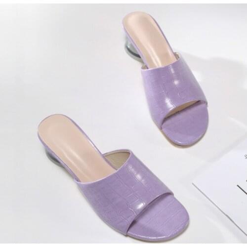 2021 Conical Features Crystal Heel Sandals Stylish Transparent Heel Stone Patterned Material Square Head with Sandals