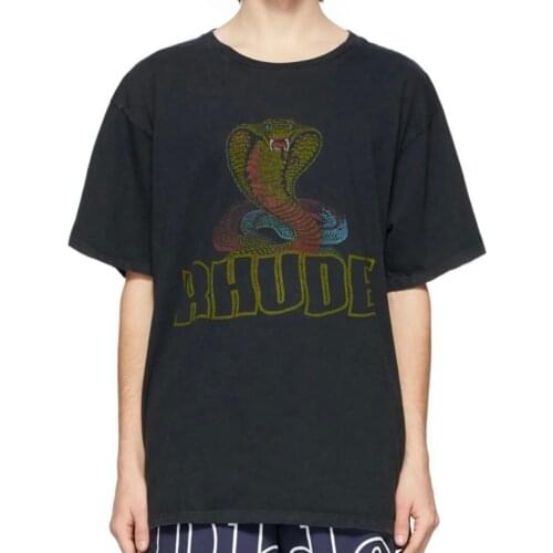 2021 Tshirt men Rhude Palm Motorcycle T Shirt genshin impact Camisetas Streetwear Summer Style High-Quality Rhude Top Tees