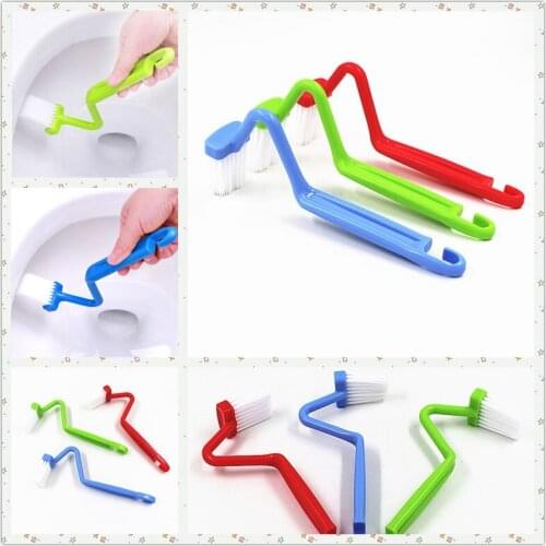 3PC Useful Curved Small Bathroom Kitchen Toilet Cleaning Brush Corner Rim Cleaner Bent Bowl Handle Cleaning Accessories Ramdom
