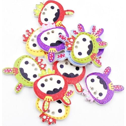 50Pcs Rabbit Shape Mixed Color 2 Holes Wooden Buttons Clothes Sewing Accessories