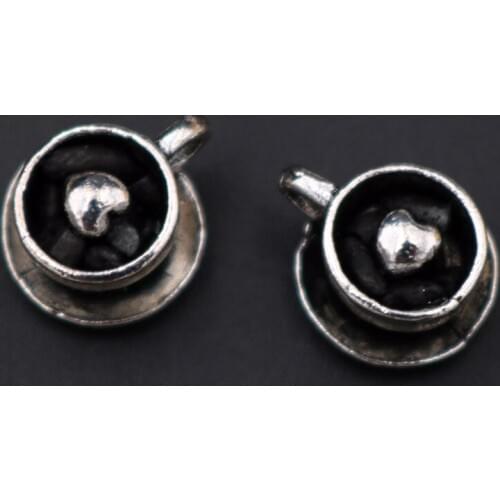 WKOUD 5pcs 3D Silver Plated Coffee Mug Cup Pendant Coffee Heart Language Charm DIY Handmade Jewelry Findings 15*10mm A1134