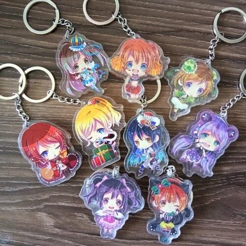 9pcs/set Anime Love Live Figure Keychain School Idol Project Honoka Kousaka Project Doubleside Print Portachiavi Keyring