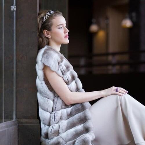 90 cm Long Vest Women Real Rex Rabbit Fur Waistcoat 2021 New Arrival Warm Fashion Sleeveless Coat