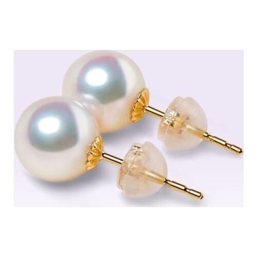 AAA 10-11mm Akoya white pearl earrings 14K 18K Yellow Gold push backing