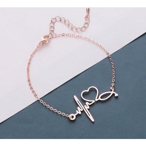 Stainless Steel Heartbeat Cardiogram Bracelets Stethoscope Women Bracelet Special Gifts for Nurse Jewelry for Doctor