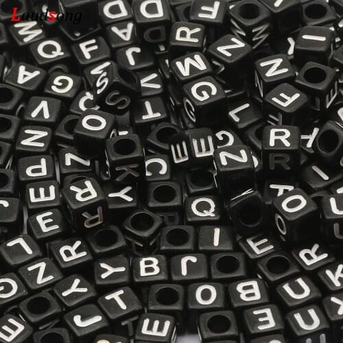 Black Mixed Letter Beads 6mm Square Alphabet Acrylic Loose Beads For Jewelry Making Handmade Diy Bracelet Necklace Accessories