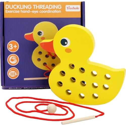 Wooden Education Baby Kindergarten Cartoon Animal Plaything Early Learning Education Toys Montessori Teaching Aids Wear Rope toy