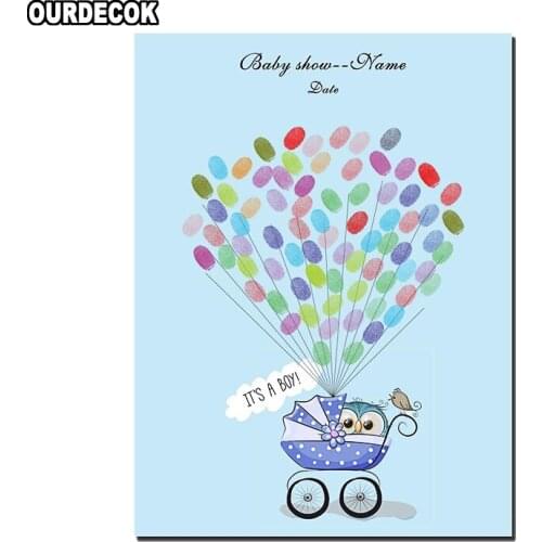 Baby Shower Personalized Fingerprint Painting Baby Carriage Design Guest Book DIY Banquet Party Decorations