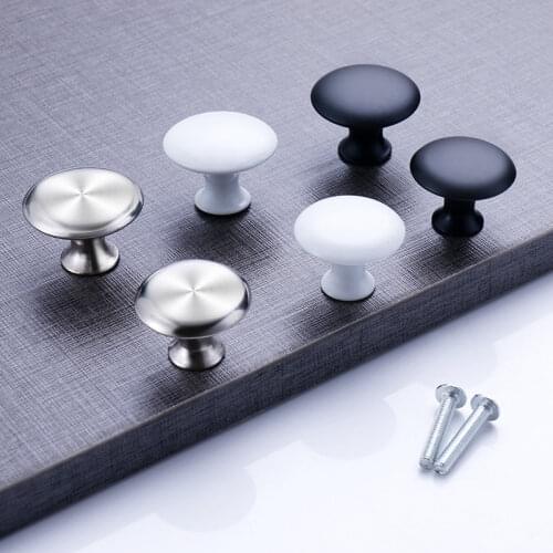 European Mushroom Porcelain White Black Single Hole Handle Modern Simple Wardrobe Cabinet Round Stainless Steel Drawer Handle
