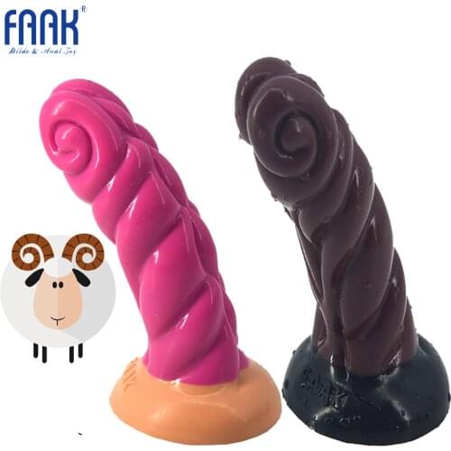 FAAK animal dildo silicone sheep horn shape curved anal plug with suction cup g-spot stimulate sex toys for women man 2018 new