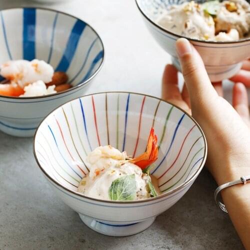 1pc Japanese Style Ceramic Dinner Bowl Color Painting Porcelain Rice Bowl Dessert Bowl Tableware 5 inch