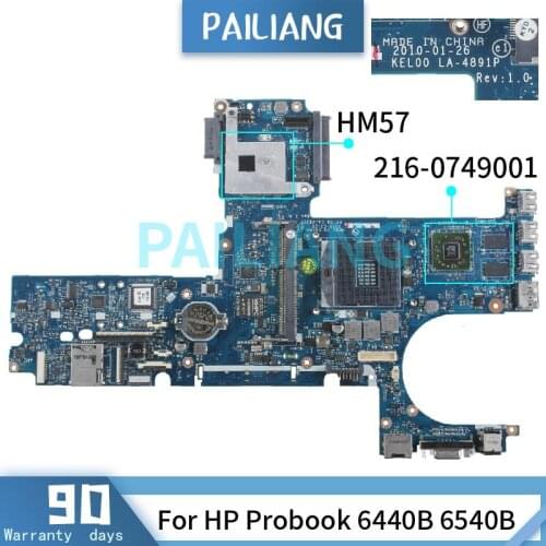 PAILIANG Laptop motherboard For HP Probook 6440B 6540B Mainboard LA-4891P 593841-001 HM57 216-0749001 DDR3 tesed