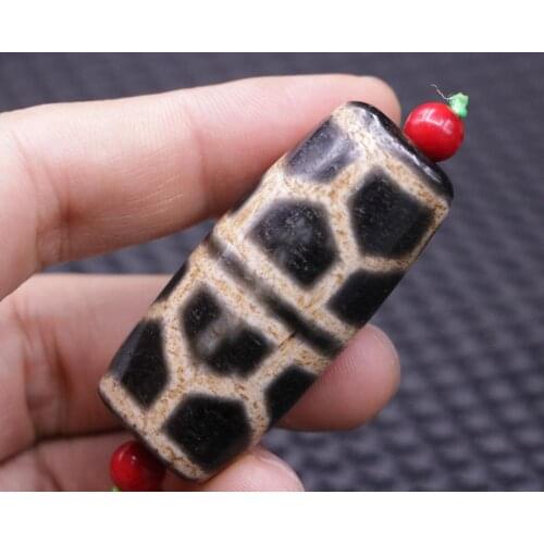 Power Tibetan Old Agate Tortoise Shell Longevity Flat dZi Bead Amulet Pendant 4A Talisman Treasure