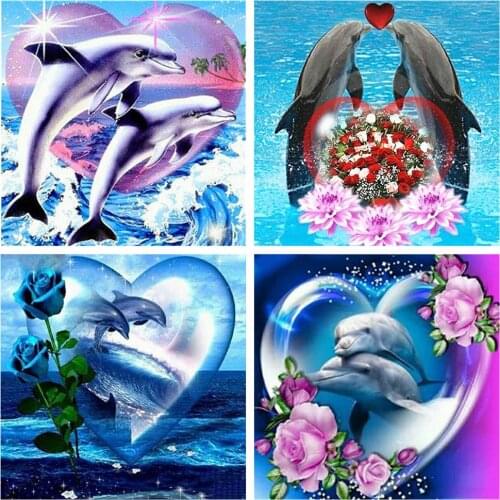 HUACAN Full Square/Round Diamond Painting Kit Dolphin 5D Diamond Embroidery Cross Stitch Animal Mosaic Sea DIY Wall Art