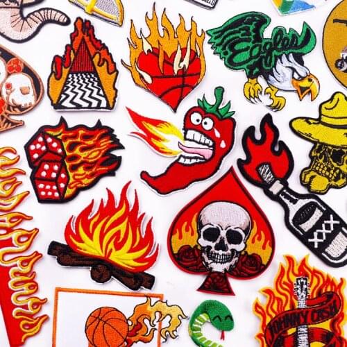 Hippie Fire Element Style Embroidery Patch Iron On Patches On Clothes Jacket Applique Punk Skull Badges Patches For Clothing