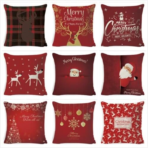 Merry Christmas Cushion Cover Red Christmas Tree Santa Claus Santa Claus Pipe Greeting Text Pillow Cover