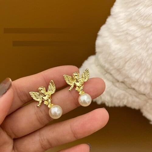 ZDMXJL 2021 New Arrival Fashion Womens Earrings Fine Cupid Angel Pearl Earrings For Women Girl Party Jewelry Gift Drop-shipping