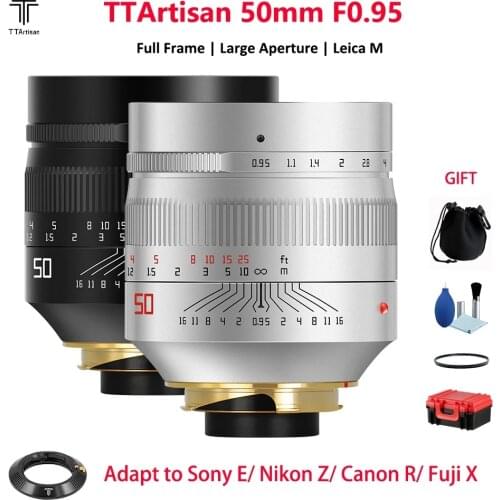 TTArtisan 50mm F0.95 Full Fame Lens for Leica M-Mount Cameras with Adapter Compatible With Sony E Nikon Z Canon R Fuji X GFX