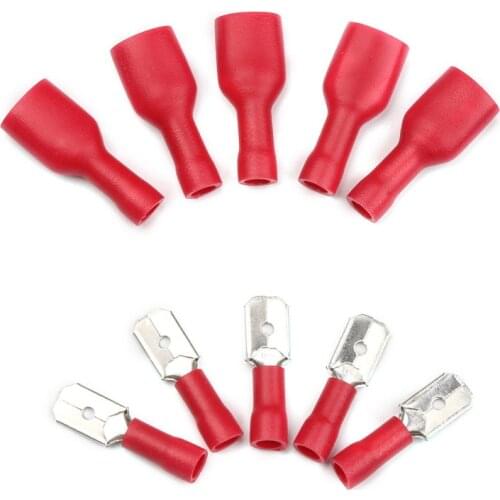 100Pcs Red Crimp Terminal Female + Male Spade Insulated Electrical Connectors Wiring Cable Plug FDFD 1.25-250 MDD1.25-250 6.3mm