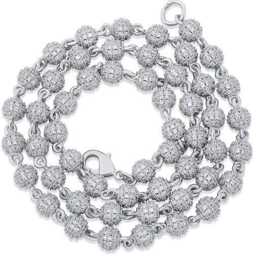D&Z 10mm Iced Ball Chains In Both White And Yellow Gold Choker Necklace Hip Hop Charm Necklace Iced Out Cubic Zirconia Hip Hop