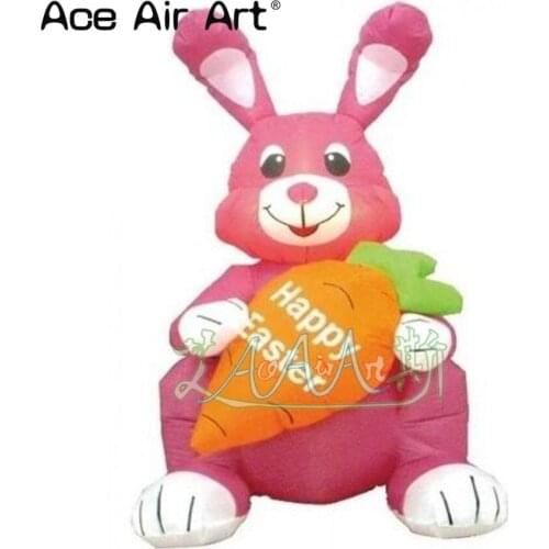 Easter decoration outdoor sitting inflatable pink bunny with a carrot, inflatable Easter bunny/rabbit for Easter Events