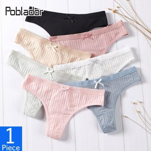 Poblador 2021New Sexy Womens Cotton Panties G-String Low Waist Intimate Underwear Female T-back Soft Lady Lingerie Thongs