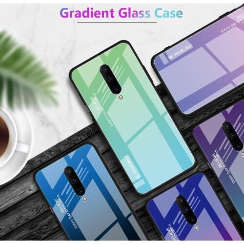 For Oneplus 7 Pro Aurora Gradient Tempered Glass Case Shockproof Hard Back Cover