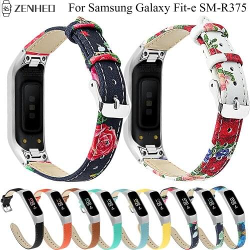 Genuine Leather Wrist Band for Samsung Galaxy Fit-e SM-R375 Watch Band with Silver Frame Case Bracelet Strap