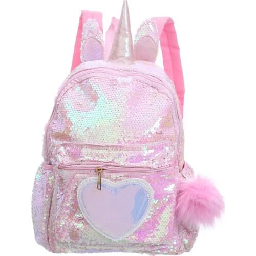 1pc Backpack Unicorn Hairball Sequin Bookbag Cute Satchel School Bag Backpack Daypack for Kids Children Travel