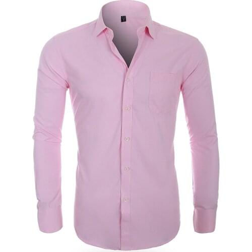 Sring Men Pink Business Button Up Dress Shirt Slim Fit Striped Long Sleeve Oversized Shirts Boys Social Office White Top Male