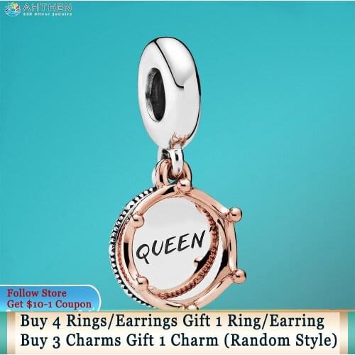 Ahthen 925 Sterling Silver Queen & Regal Crown Dangle Charms fit Original Pandora Bracelets for Women Jewelry Making Girl Gift