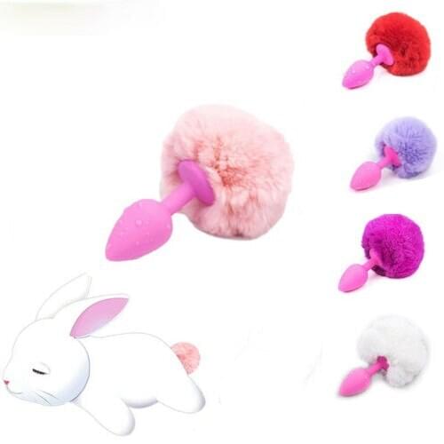 Silicone Butt Plug Hairy Rabbit Tail Anal Plug Cute Fluffy Anal Bunny Stopper Cosplay Roleplay for Women Erotic Toys BDSM