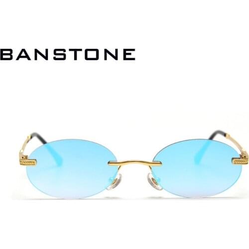 BANSTONE Retro Oval Rimless Colorful Women Sunglasses Fashion Mirror Coating Gradient Eyewear Shades UV400 Men Sun Glasses