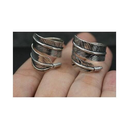 Sterling Silver Ring Finger Retro Vintage Feather Eagle Open-ended Ring
