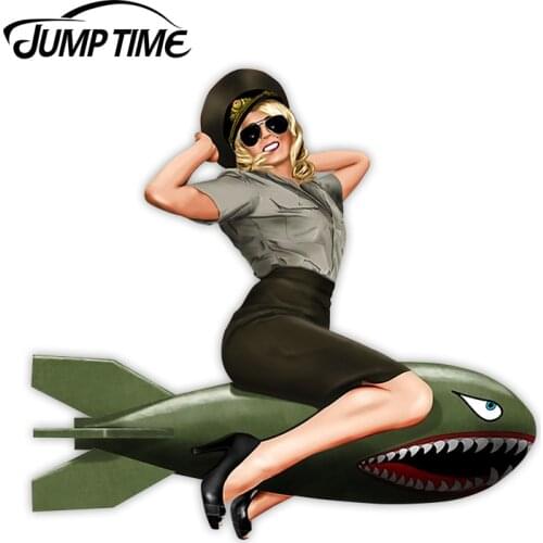 Jump Time 13cm x 12.1cm Pin Up Girl Sticker Vintage Sexy #17 - for Laptop Tablet Helmet Motorcycle Bumper US Army Bomb