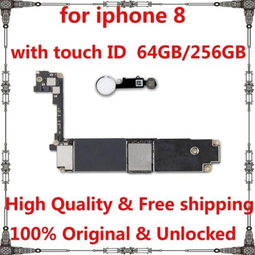 High quality tested Motherboard for iphone 8 64GB 256GB original Factory Unlocked full chips Mainboard with / without touch ID
