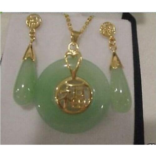 Jewelry Natural Jades Pendant Earrings Set weomen watch Quartz stone crystal shipping free