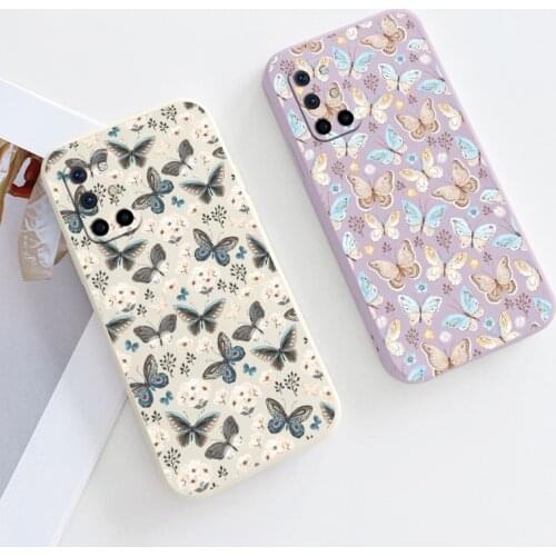 Lens Protection White Butterfly Liquid Silicone Case For Oneplus 8t 9 9pro 9r pro Soft Phone Back Cover