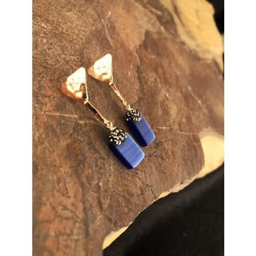 Dr Stone Natural Stone Women 'S Cat 'S Eye Stone Rose Gold Plated Earrings KR 439800162