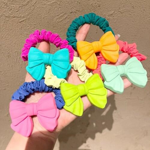 Lady New Fluorescent Color Bow Hair Tie Female Colorful Ice Silk Ball Head Rope