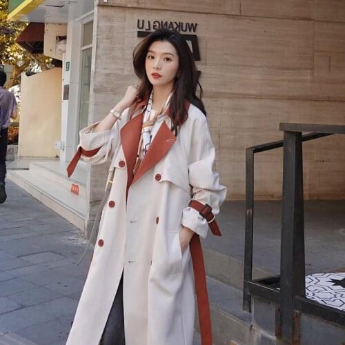 Brand New Spring Autumn Long Women Trench Coat Double Breasted Belted Storm Flaps Khaki Dress Loose Coat Lady Outerwear Fashion