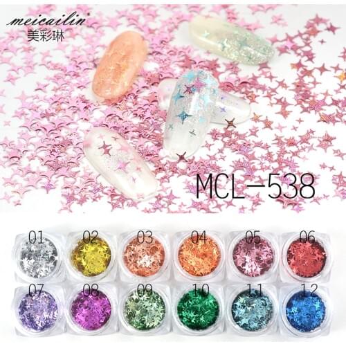 12 Jars/Sets Glitter Four-pointed Star Nail Sequin Mixed Colorful paillette DIY Tips Charm Polish Flake 3D Nail Art Decorations