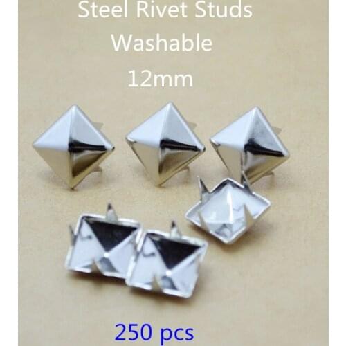 250 pcs 12mm Chubby Pyramid Rivet Studs,12*12mm Square Steel Claw Rivet Washable and Rustless,DIY Metal Rivets - Free Shipping